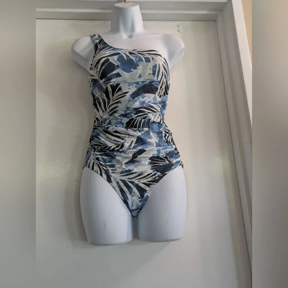 NipTuck Rhonda Congo Lao Blue One Shoulder One Piece Swimsuit Sz 4